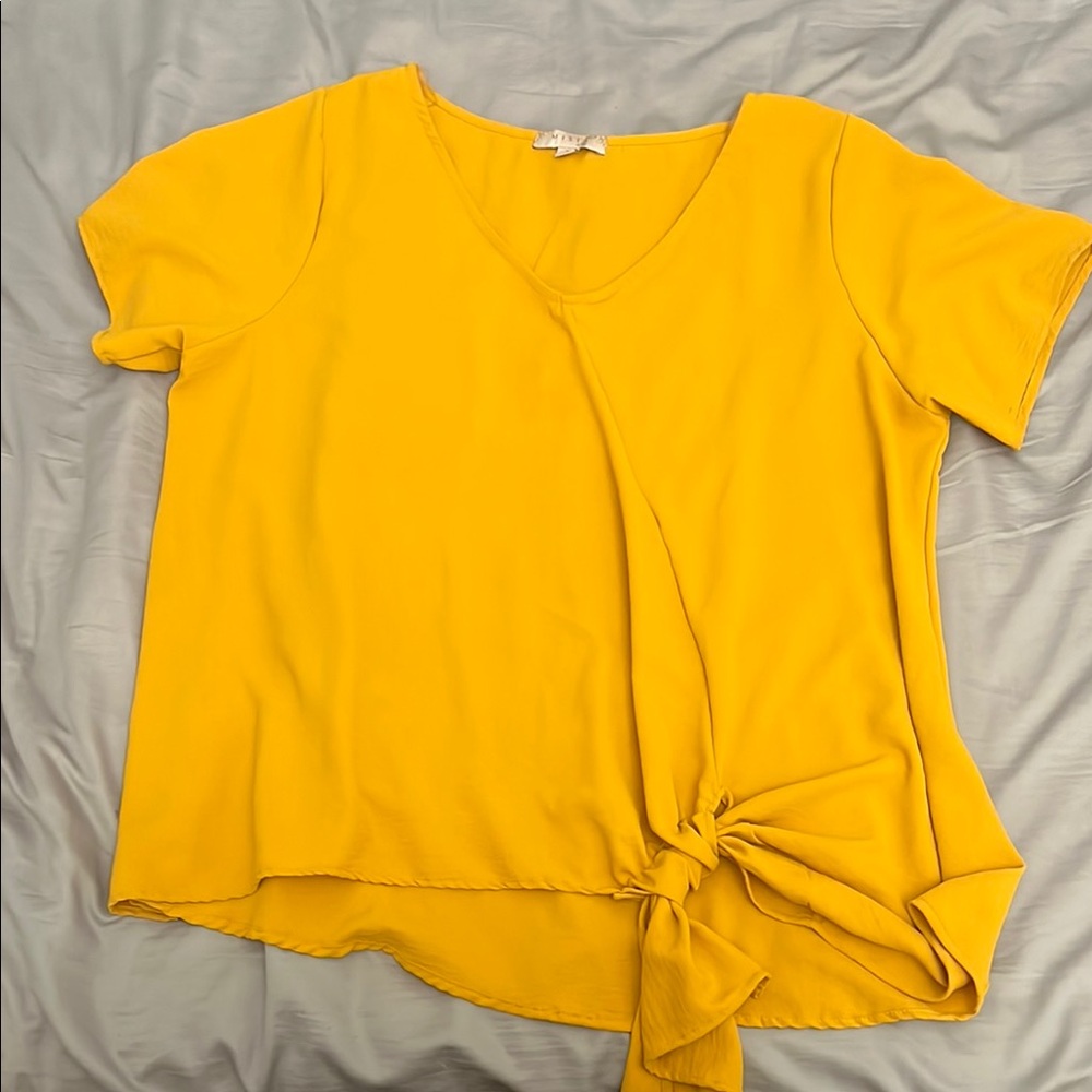 Misia Gold Asymmetrical Tie Front Blouse